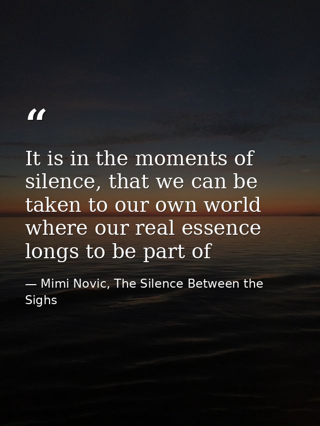 It is in the moments of silence, that we can be taken to our own world where our real essence longs to be part of — Mimi Novic, The Silence Between the Sighs