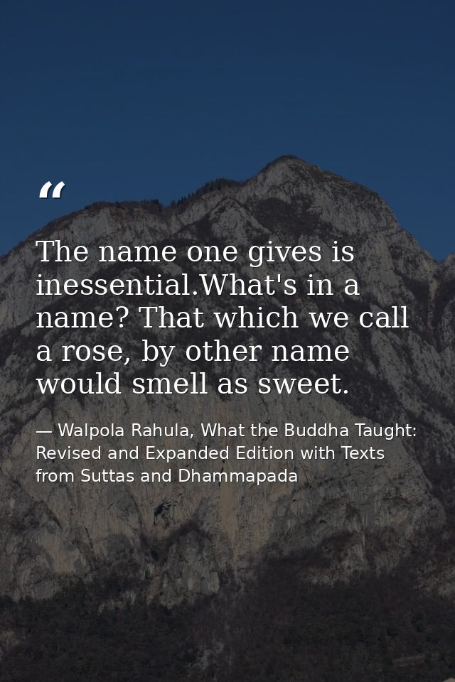 The name one gives is inessential.What's in a name? That which we call a rose, by other name would smell as sweet. — Walpola Rahula, What the Buddha Taught: Revised and Expanded Edition with Texts from Suttas and Dhammapada