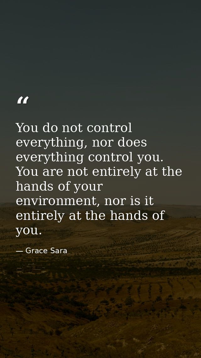 You do not control everything, nor does everything control you. You are not entirely at the hands of your environment, n — Grace Sara