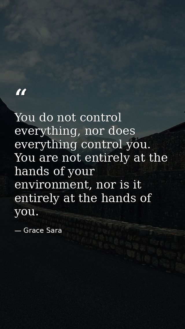 You do not control everything, nor does everything control you. You are not entirely at the hands of your environment, n — Grace Sara