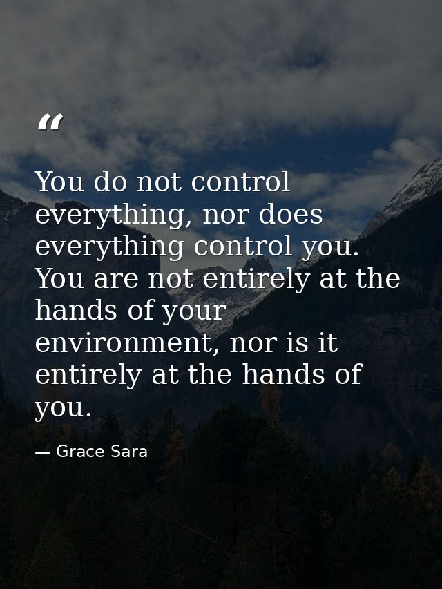 You do not control everything, nor does everything control you. You are not entirely at the hands of your environment, n — Grace Sara