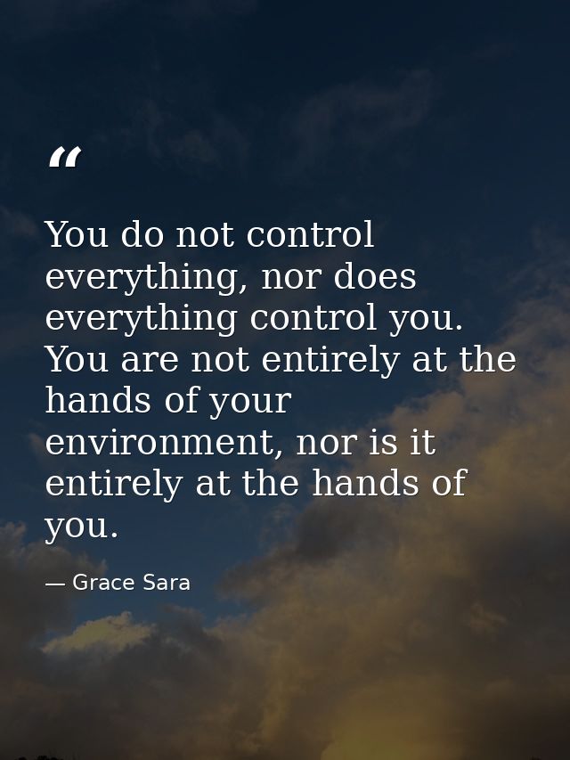 You do not control everything, nor does everything control you. You are not entirely at the hands of your environment, n — Grace Sara