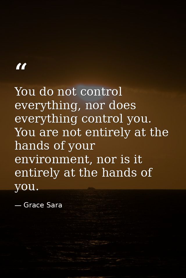 You do not control everything, nor does everything control you. You are not entirely at the hands of your environment, n — Grace Sara
