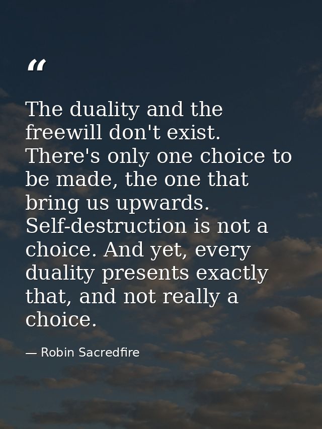 The duality and the freewill don't exist. There's only one choice to be made, the one that bring us upwards. Self-destru — Robin Sacredfire
