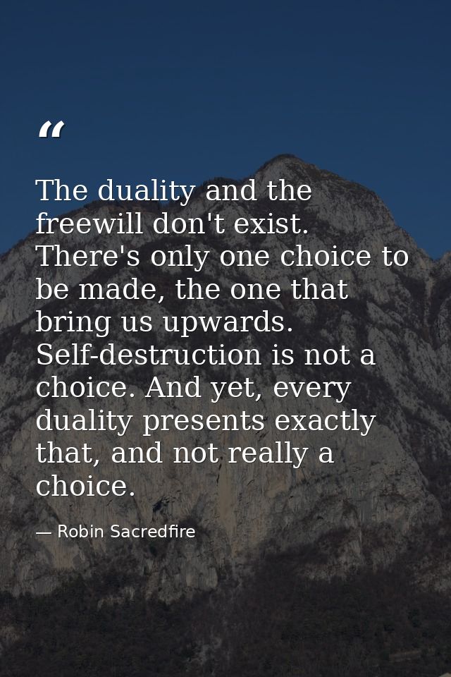 The duality and the freewill don't exist. There's only one choice to be made, the one that bring us upwards. Self-destru — Robin Sacredfire