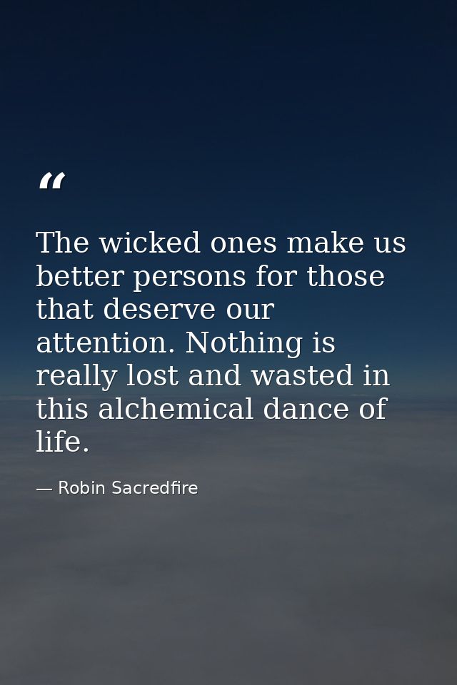 The wicked ones make us better persons for those that deserve our attention. Nothing is really lost and wasted in this a — Robin Sacredfire