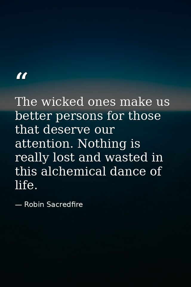 The wicked ones make us better persons for those that deserve our attention. Nothing is really lost and wasted in this a — Robin Sacredfire
