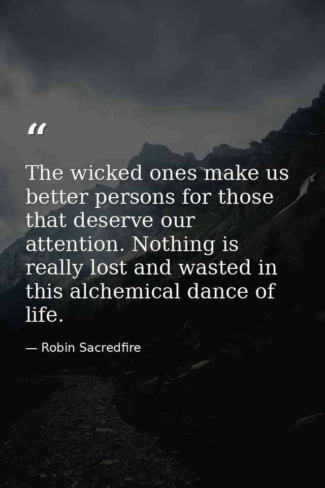 The wicked ones make us better persons for those that deserve our attention. Nothing is really lost and wasted in this a — Robin Sacredfire