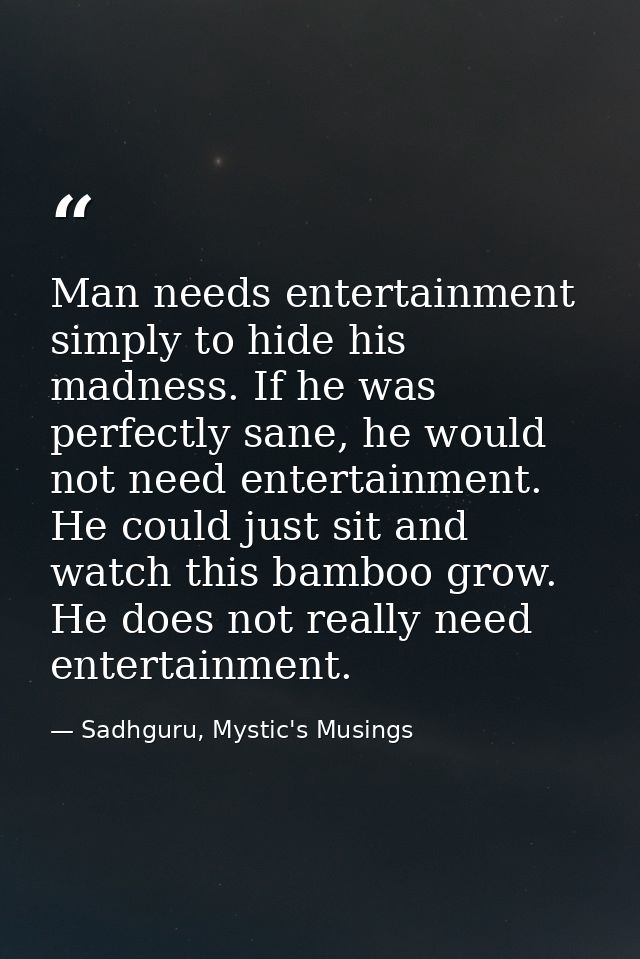 Man needs entertainment simply to hide his madness. If he was perfectly sane, he would not need entertainment. He could  — Sadhguru, Mystic's Musings