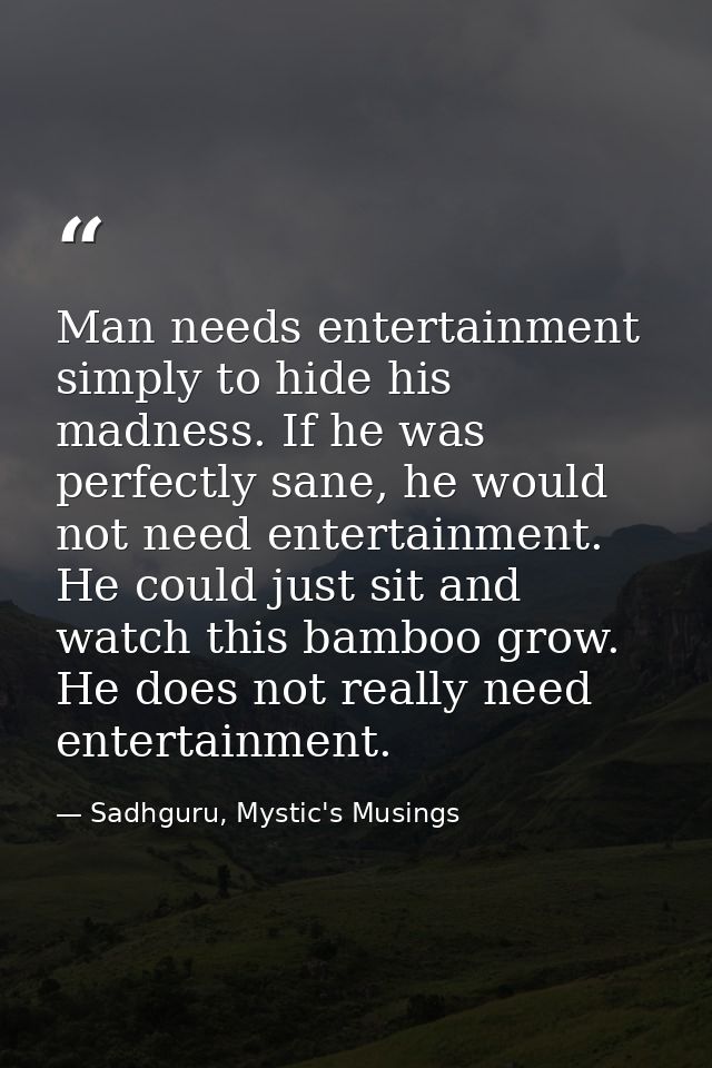Man needs entertainment simply to hide his madness. If he was perfectly sane, he would not need entertainment. He could  — Sadhguru, Mystic's Musings