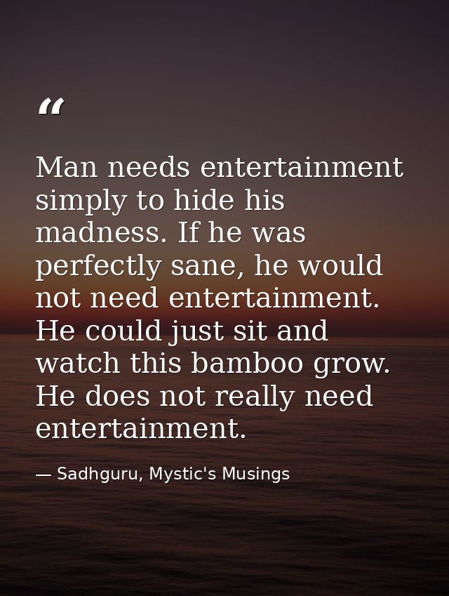 Man needs entertainment simply to hide his madness. If he was perfectly sane, he would not need entertainment. He could  — Sadhguru, Mystic's Musings