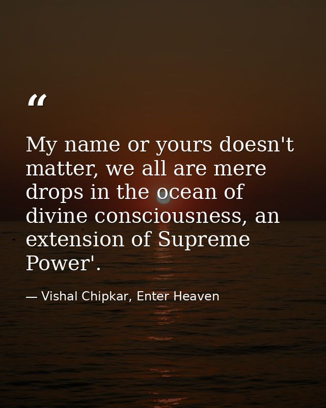 My name or yours doesn't matter, we all are mere drops in the ocean of divine consciousness, an extension of Supreme Pow — Vishal Chipkar, Enter Heaven