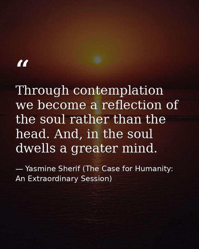 Through contemplation we become a reflection of the soul rather than the head. And, in the soul dwells a greater mind. — Yasmine Sherif (The Case for Humanity: An Extraordinary Session)