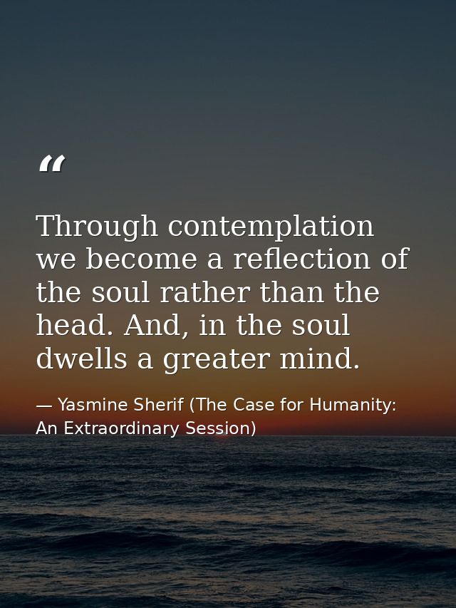 Through contemplation we become a reflection of the soul rather than the head. And, in the soul dwells a greater mind. — Yasmine Sherif (The Case for Humanity: An Extraordinary Session)