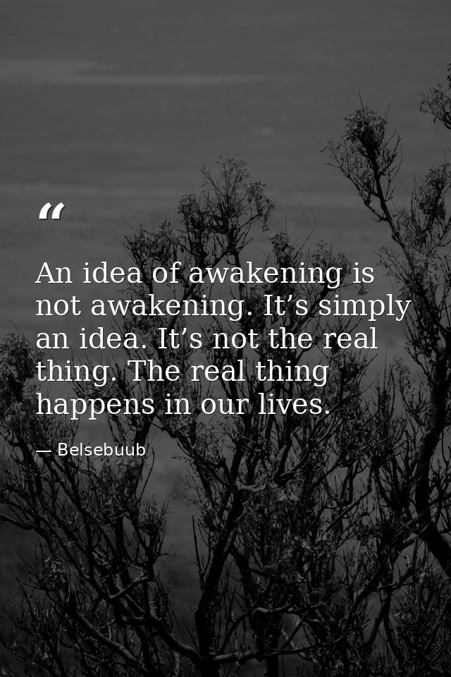 An idea of awakening is not awakening. It’s simply an idea. It’s not the real thing. The real thing happens in our lives — Belsebuub