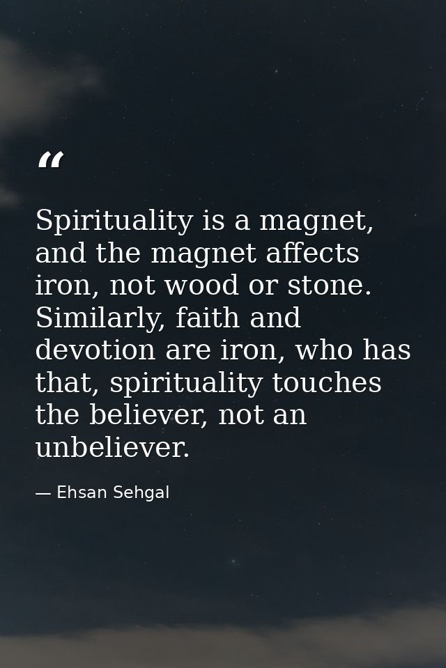 Spirituality is a magnet, and the magnet affects iron, not wood or stone. Similarly, faith and devotion are iron, who ha — Ehsan Sehgal