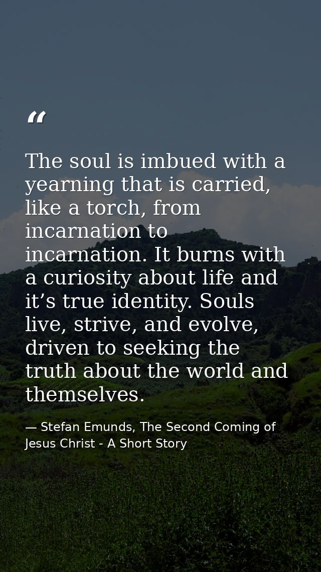 The soul is imbued with a yearning that is carried, like a torch, from incarnation to incarnation. It burns with a curio — Stefan Emunds, The Second Coming of Jesus Christ - A Short Story