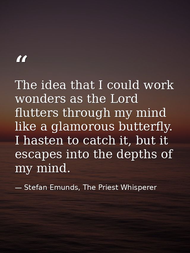 The idea that I could work wonders as the Lord flutters through my mind like a glamorous butterfly. I hasten to catch it — Stefan Emunds, The Priest Whisperer