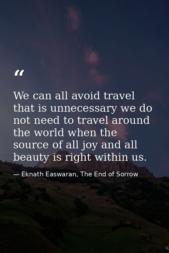 We can all avoid travel that is unnecessary we do not need to travel around the world when the source of all joy and all — Eknath Easwaran, The End of Sorrow