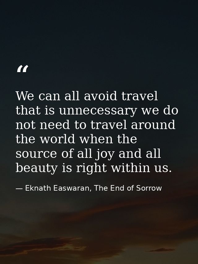 We can all avoid travel that is unnecessary we do not need to travel around the world when the source of all joy and all — Eknath Easwaran, The End of Sorrow