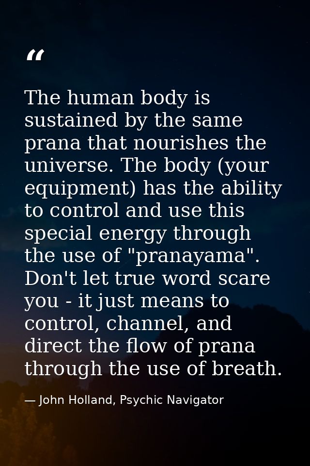 The human body is sustained by the same prana that nourishes the universe. The body (your equipment) has the ability to  — John Holland, Psychic Navigator
