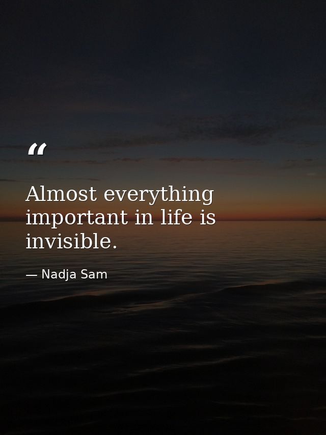 Almost everything important in life is invisible. — Nadja Sam