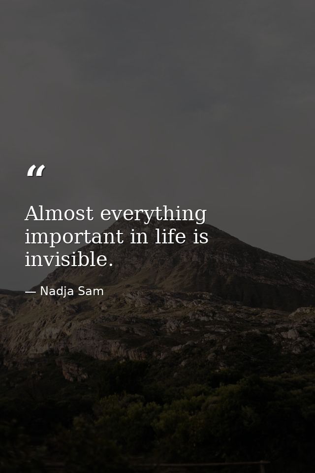 Almost everything important in life is invisible. — Nadja Sam