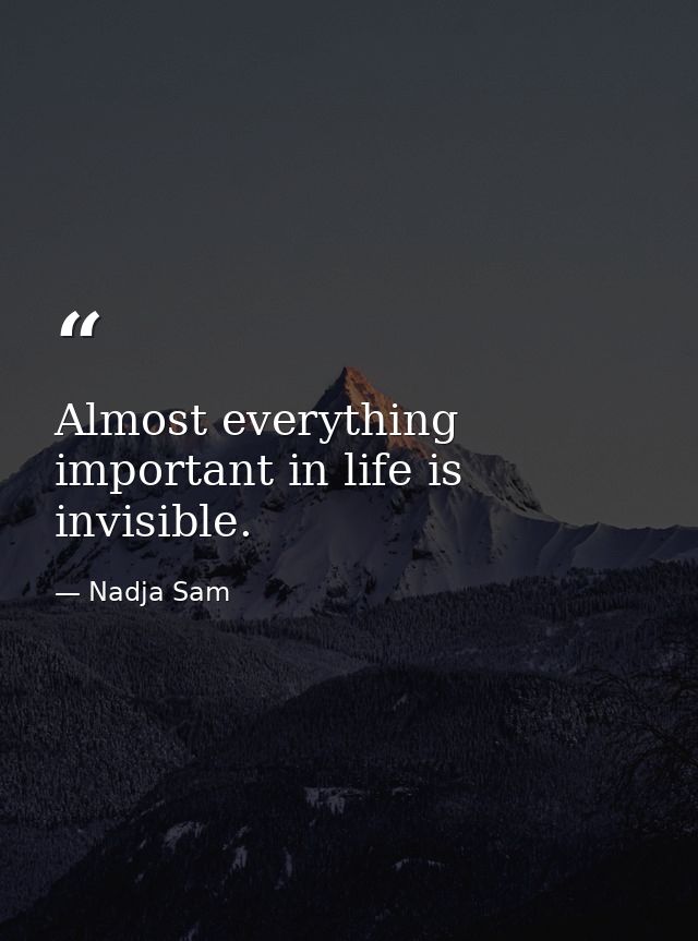 Almost everything important in life is invisible. — Nadja Sam