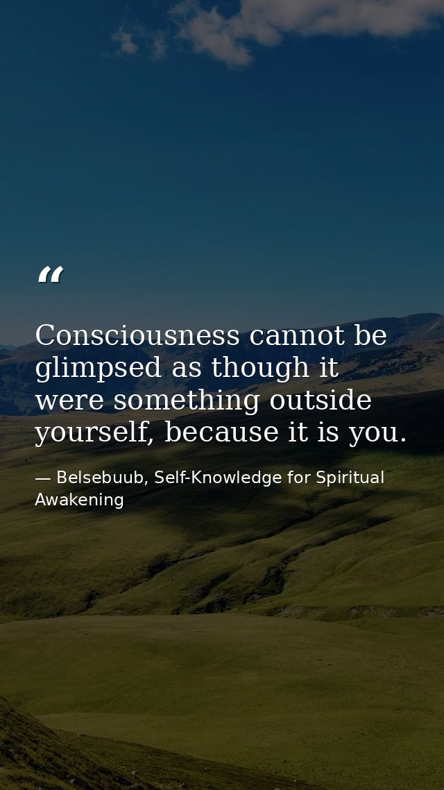 Consciousness cannot be glimpsed as though it were something outside yourself, because it is you. — Belsebuub, Self-Knowledge for Spiritual Awakening