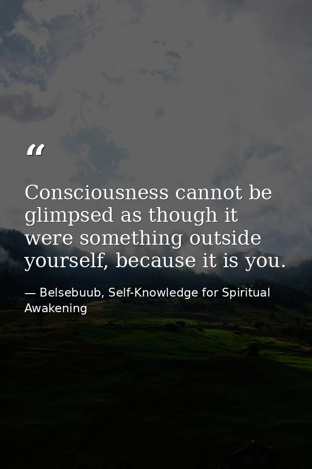 Consciousness cannot be glimpsed as though it were something outside yourself, because it is you. — Belsebuub, Self-Knowledge for Spiritual Awakening