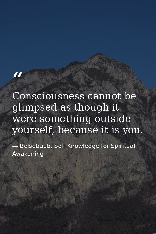 Consciousness cannot be glimpsed as though it were something outside yourself, because it is you. — Belsebuub, Self-Knowledge for Spiritual Awakening