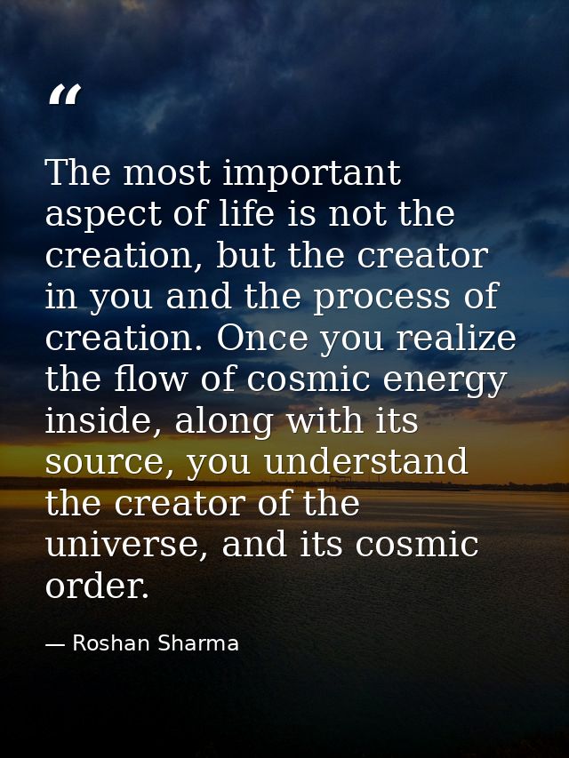 The most important aspect of life is not the creation, but the creator in you and the process of creation. Once you real — Roshan Sharma