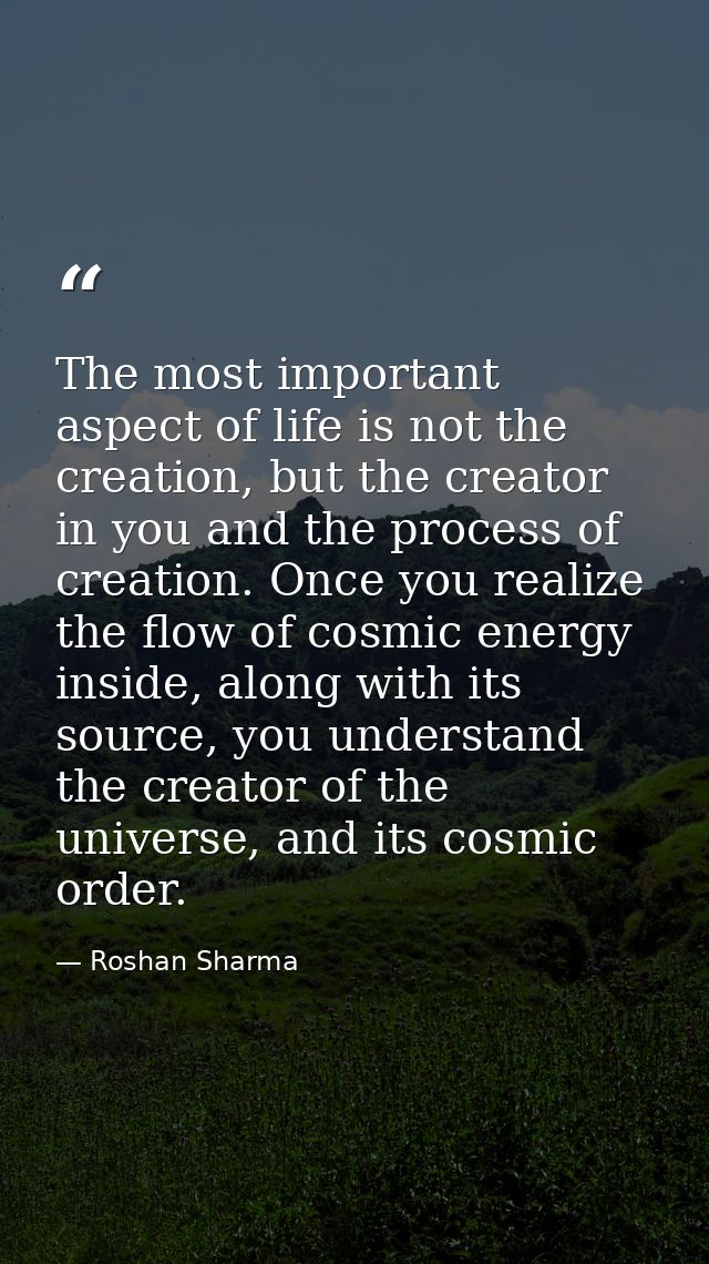 The most important aspect of life is not the creation, but the creator in you and the process of creation. Once you real — Roshan Sharma