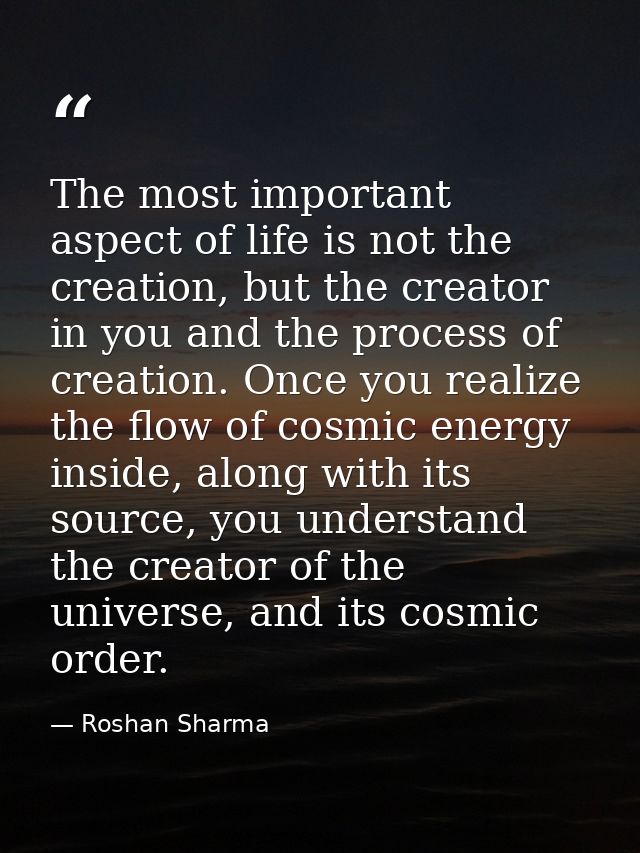 The most important aspect of life is not the creation, but the creator in you and the process of creation. Once you real — Roshan Sharma
