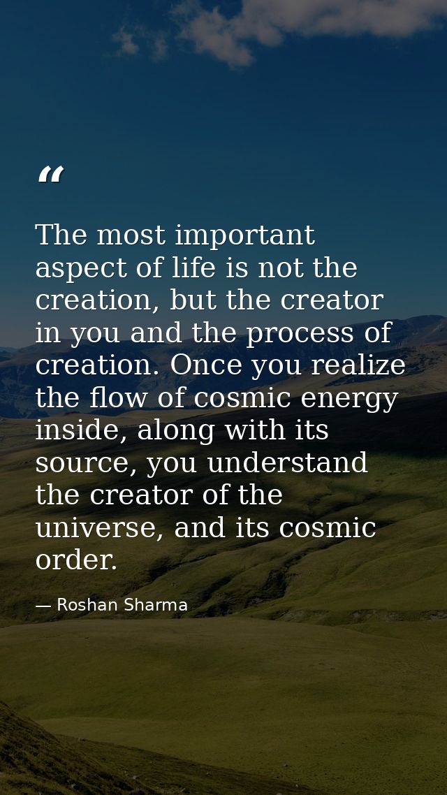 The most important aspect of life is not the creation, but the creator in you and the process of creation. Once you real — Roshan Sharma