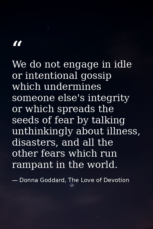 We do not engage in idle or intentional gossip which undermines someone else's integrity or which spreads the seeds of f — Donna Goddard, The Love of Devotion