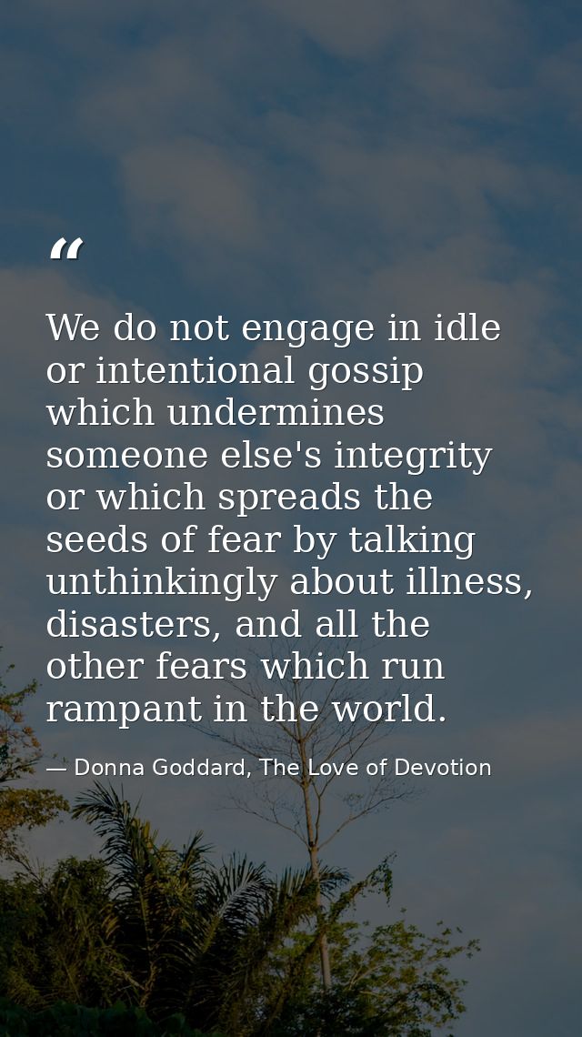 We do not engage in idle or intentional gossip which undermines someone else's integrity or which spreads the seeds of f — Donna Goddard, The Love of Devotion