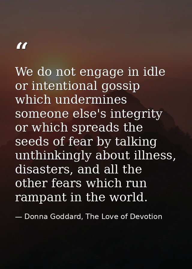 We do not engage in idle or intentional gossip which undermines someone else's integrity or which spreads the seeds of f — Donna Goddard, The Love of Devotion