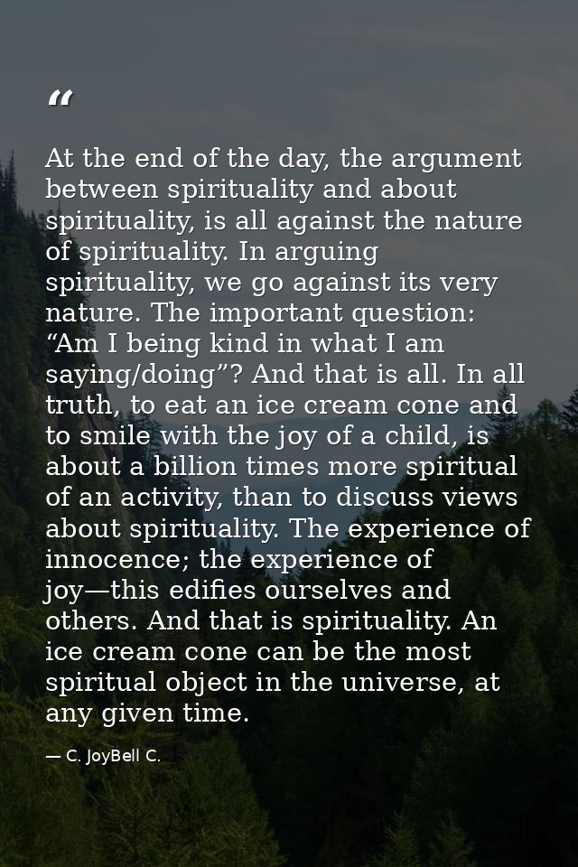 At the end of the day, the argument between spirituality and about spirituality, is all against the nature of spirituali — C. JoyBell C.