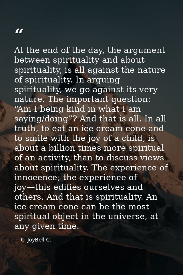 At the end of the day, the argument between spirituality and about spirituality, is all against the nature of spirituali — C. JoyBell C.