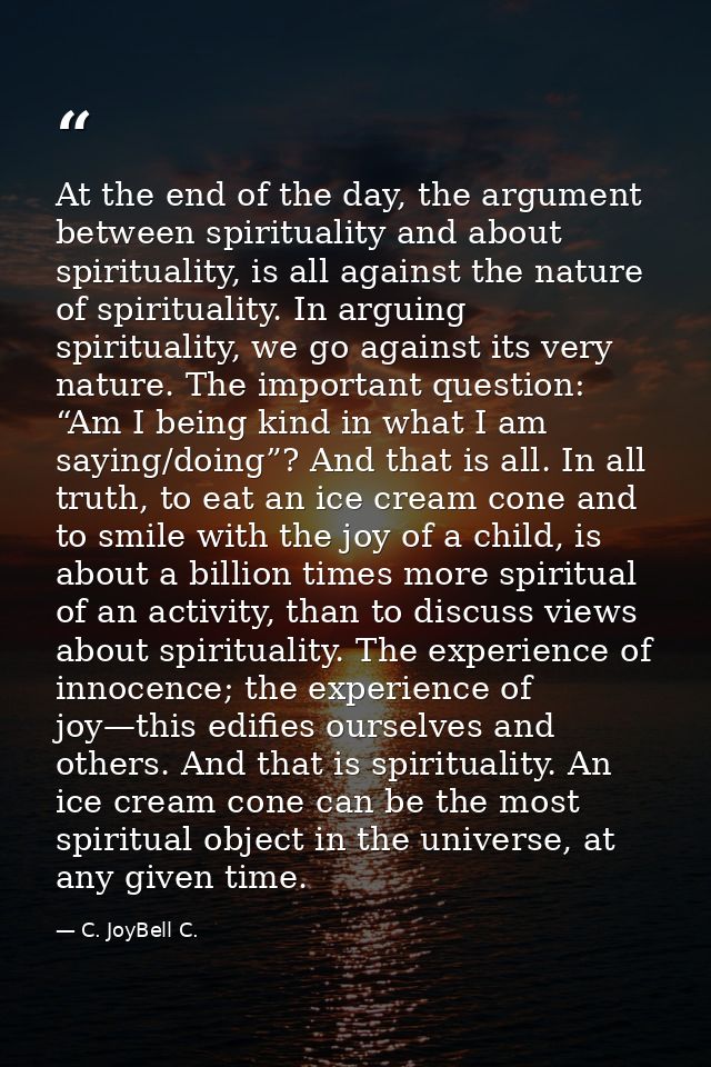 At the end of the day, the argument between spirituality and about spirituality, is all against the nature of spirituali — C. JoyBell C.