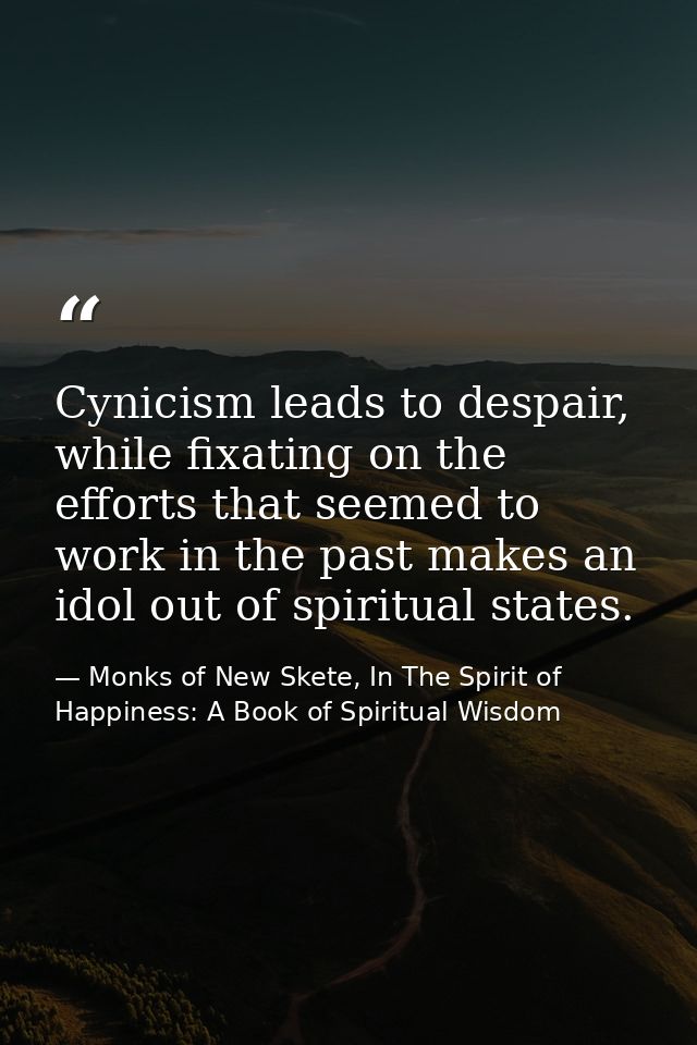 Cynicism leads to despair, while fixating on the efforts that seemed to work in the past makes an idol out of spiritual  — Monks of New Skete, In The Spirit of Happiness: A Book of Spiritual Wisdom