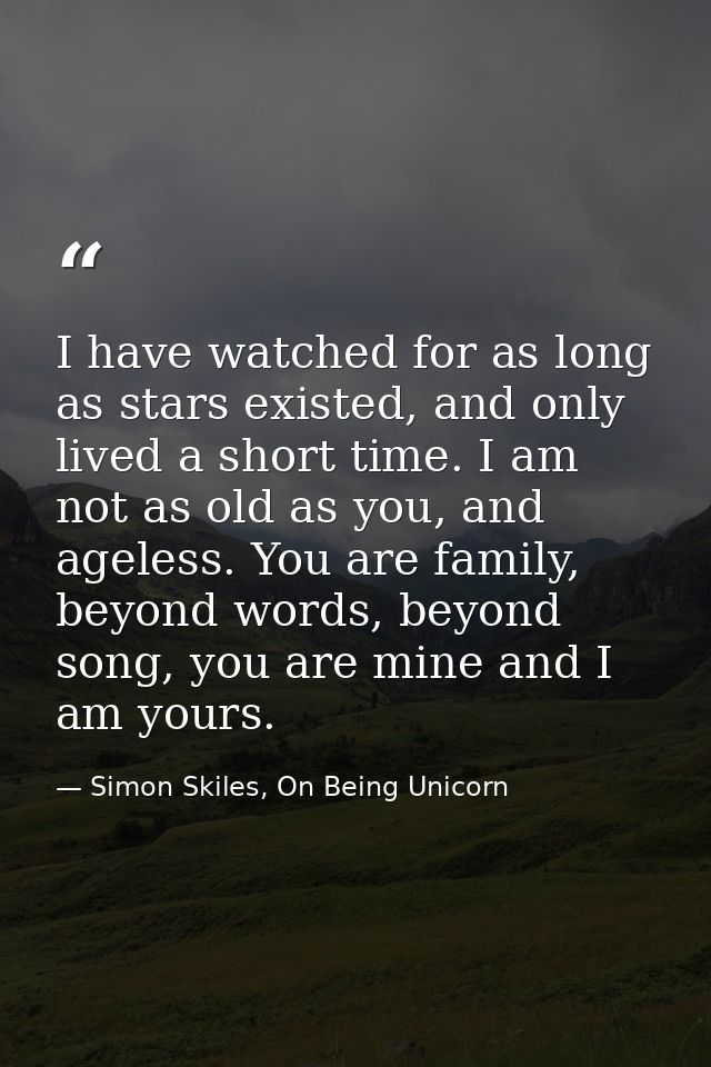 I have watched for as long as stars existed, and only lived a short time. I am not as old as you, and ageless. You are f — Simon Skiles, On Being Unicorn