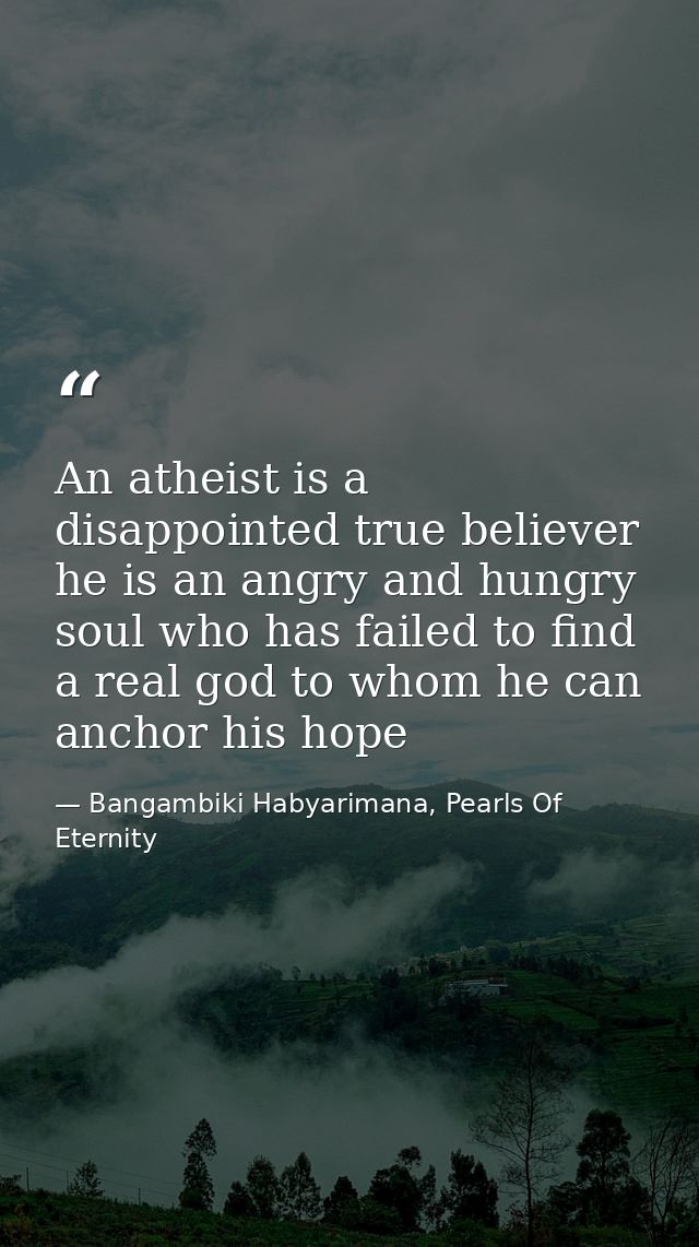 An atheist is a disappointed true believer he is an angry and hungry soul who has failed to find a real god to whom he c — Bangambiki Habyarimana, Pearls Of Eternity