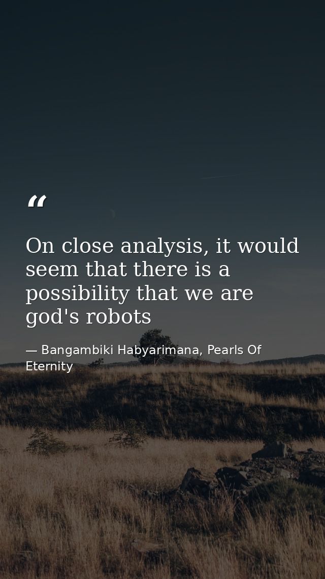 On close analysis, it would seem that there is a possibility that we are god's robots — Bangambiki Habyarimana, Pearls Of Eternity