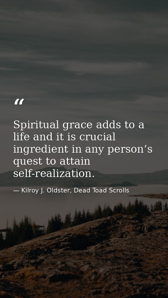 Spiritual grace adds to a life and it is crucial ingredient in any person’s quest to attain self-realization. — Kilroy J. Oldster, Dead Toad Scrolls