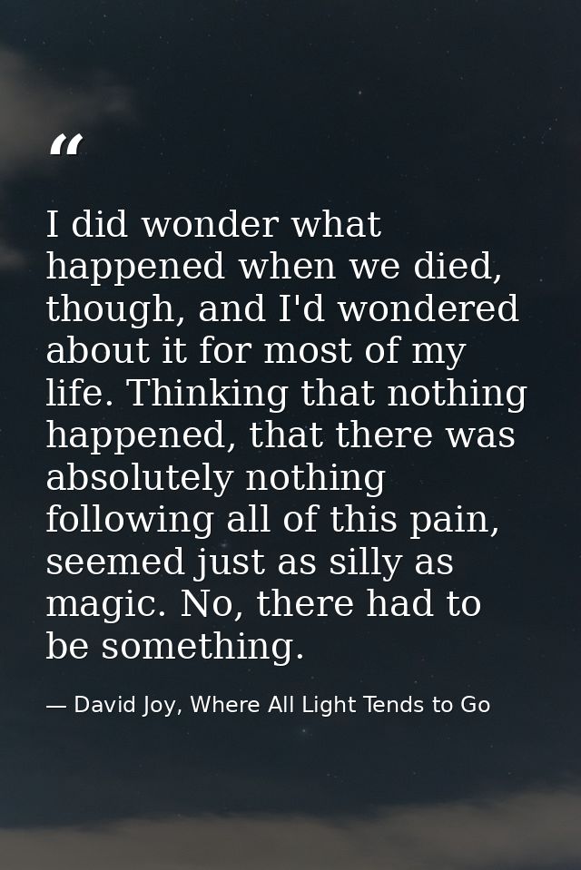 I did wonder what happened when we died, though, and I'd wondered about it for most of my life. Thinking that nothing ha — David Joy, Where All Light Tends to Go