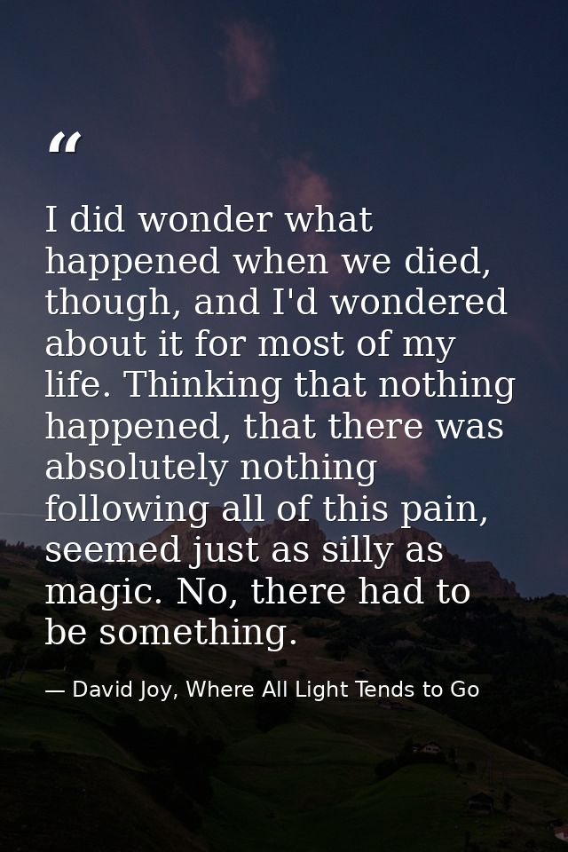 I did wonder what happened when we died, though, and I'd wondered about it for most of my life. Thinking that nothing ha — David Joy, Where All Light Tends to Go