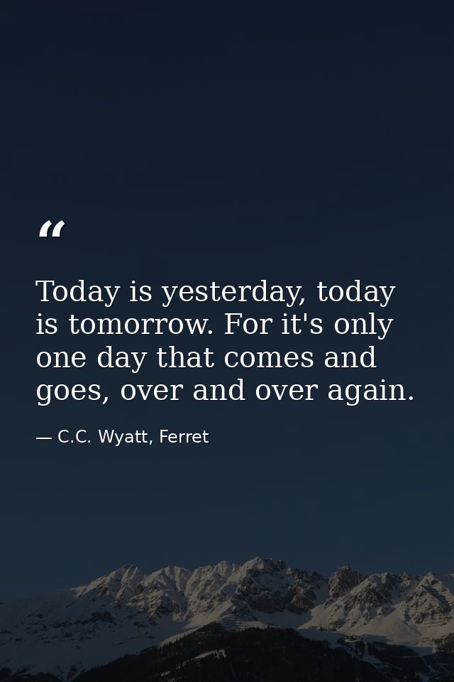 Today is yesterday, today is tomorrow. For it's only one day that comes and goes, over and over again. — C.C. Wyatt, Ferret
