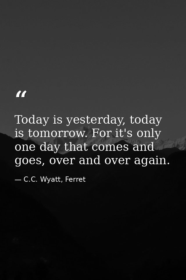 Today is yesterday, today is tomorrow. For it's only one day that comes and goes, over and over again. — C.C. Wyatt, Ferret